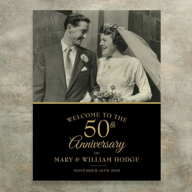 50-års bröllopsjubileum välkomstskylt poster (50th Golden Anniversary Wedding Photo Welcome Sign)