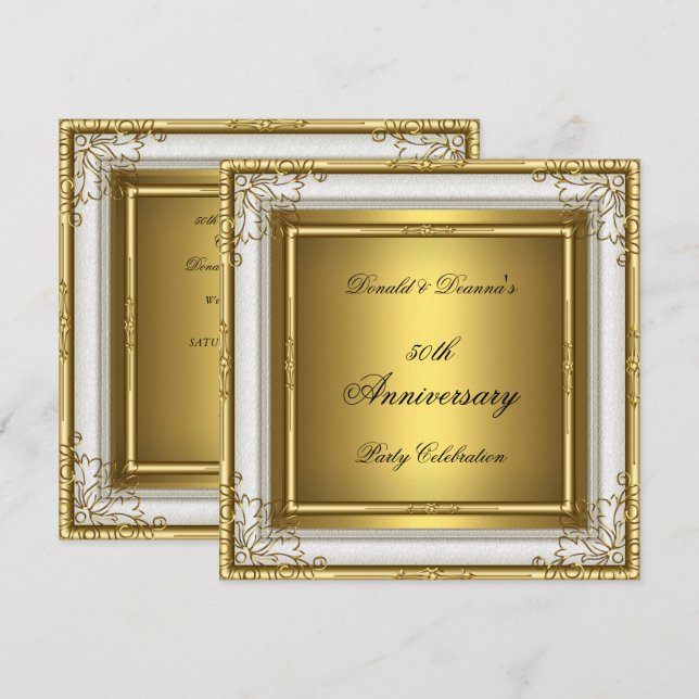 50-års bröllopsjubileum Vitt Guld Elegant Inbjudningar (Fram/baksida)