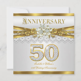 50-års bröllopsjubileumsgala Guld Vit Pärla Inbjudningar