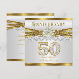 50-års bröllopsjubileumsgala Guld Vit Pärla Inbjudningar