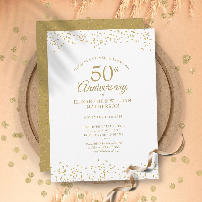 50-års bröllopsjubileumskonfetti guldstoft inbjudningar (50th Wedding Anniversary Confetti Gold Dust Invitation)