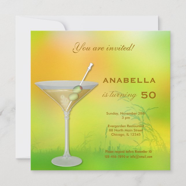 50-års Cocktail Födelsedagsinbjudan Inbjudningar (Framsida)