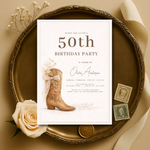 50-års Cowgirl Blommig Festsdag Inbjudningar