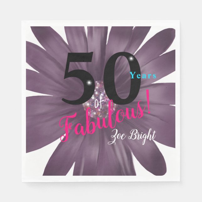 50 års daisy för elegantens lila med glitter pappersservett (Framsidan)