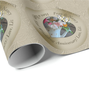 50-års Diamant Beige Hjärtfoto  Presentpapper