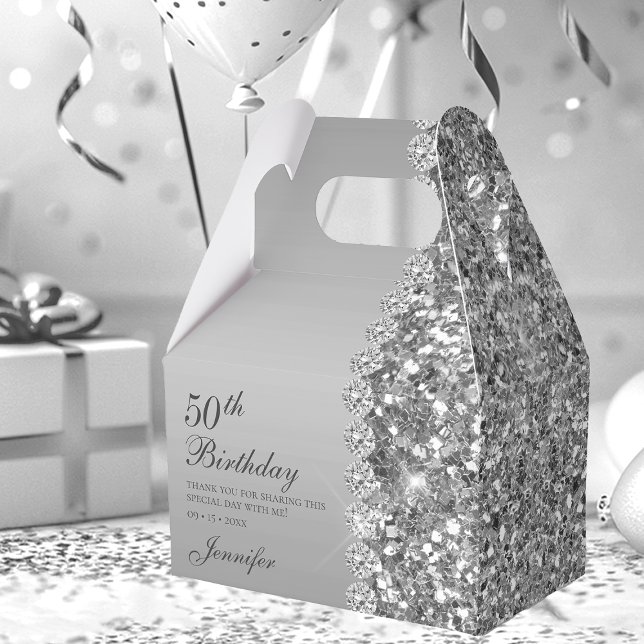 50-års elegant silver födelsedag presentaskar (Skapare uppladdad)