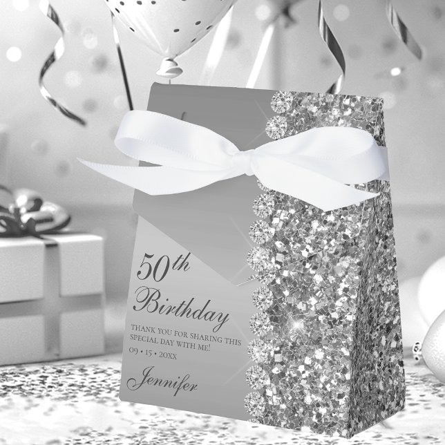 50-års elegant silver födelsedag presentaskar (Skapare uppladdad)