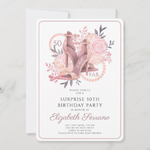 50-års fantastiska rosa guldglittrande dansskor  inbjudningar