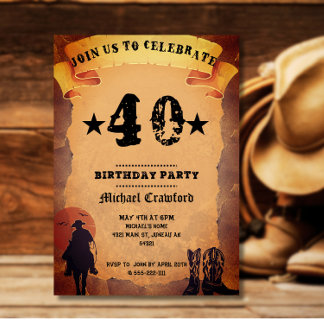 50-års födelsedag cowboy gammal pappershäst ridfes inbjudningar