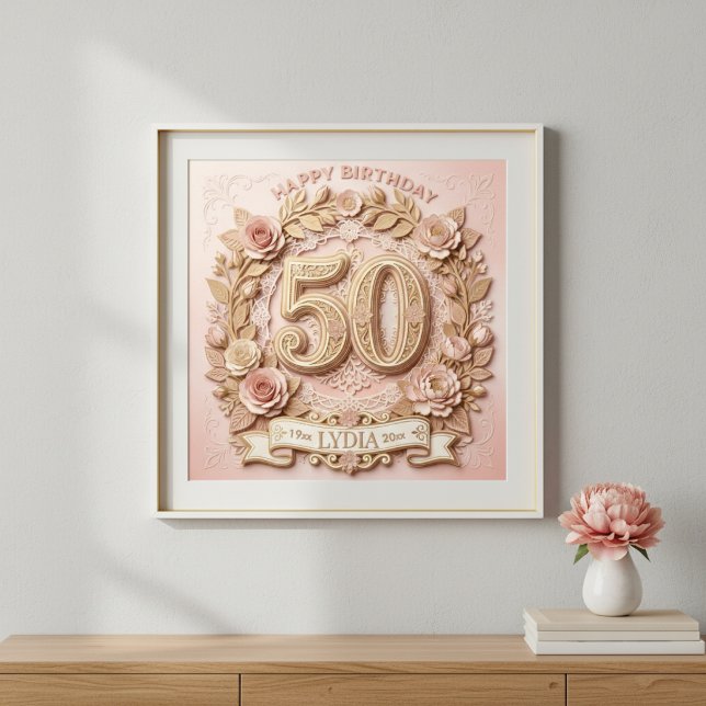 50-års födelsedag Elegant blomsterliknande pappers Poster (Skapare uppladdad)