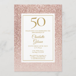 50-års födelsedag Elegant roséguld glitter Inbjudningar