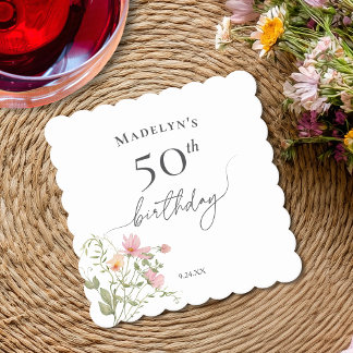 50-års födelsedag Feminint akvarell Vildblomma Underlägg Papper