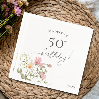 50-års födelsedag Feminint Vattenfärg Vildblomma Pappersservett