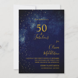 50-års födelsedag Kvällshimmel Astral Guld Stjärno Inbjudningar