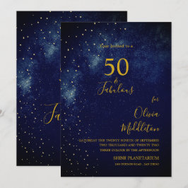 50-års födelsedag Kvällshimmel Astral Guld Stjärno Inbjudningar