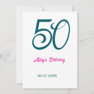 50-års födelsedag lägg till namn år turkos rosa fe inbjudningar