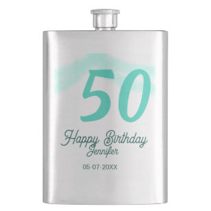 50-års födelsedag lägg till namn datum år grön pas fickplunta