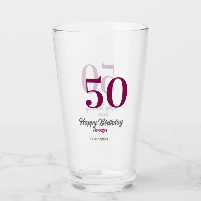 50-års födelsedag lägg till namn datum år mauve ma glaskopp (Framsida)
