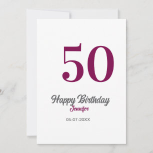 50-års födelsedag lägg till namn datum år mauve ma inbjudningar