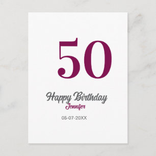 50-års födelsedag lägg till namn datum år mauve ma vykort