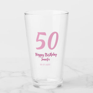 50-års födelsedag lägg till namn datum år rosa röd glaskopp