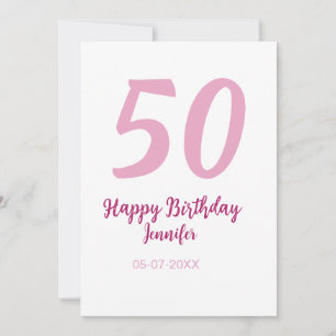 50-års födelsedag lägg till namn datum år rosa röd inbjudningar