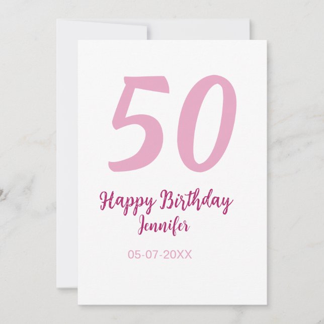 50-års födelsedag lägg till namn datum år rosa röd inbjudningar (Framsida)