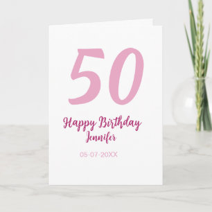 50-års födelsedag lägg till namn datum år rosa röd kort