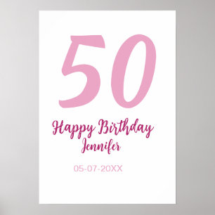 50-års födelsedag Lägg till namn datum år rosa röd Poster