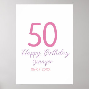 50-års födelsedag lägga till namn datum år rosa ma poster