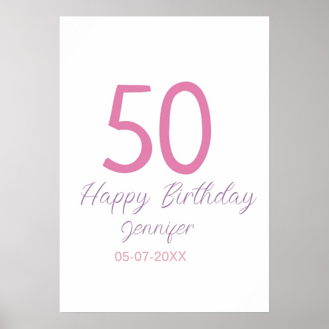 50-års födelsedag lägga till namn datum år rosa ma poster (Framsidan)