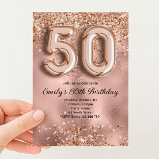 50-års Födelsedag Rosa Guld Glitter Inbjudningar
