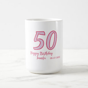 50-års födelsedag rosa lila fet namn enkel minimal kaffemugg