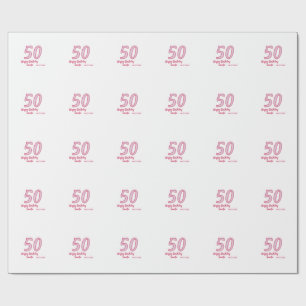 50-års födelsedag rosa lila fet namn enkel minimal presentpapper