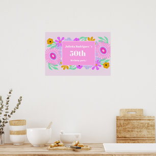 50-års födelsedag rosa modern söt blomster chic na poster