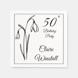 50-års födelsedag Snödroppe Blommig Svart Och Vit Pappersservett
