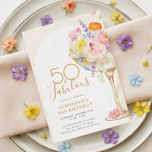 50-års födelsedags blommig champagne-inbjudan inbjudningar