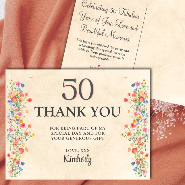 50-års födelsedags Blommig Elegant 50 år Tack Kort (Skapare uppladdad)