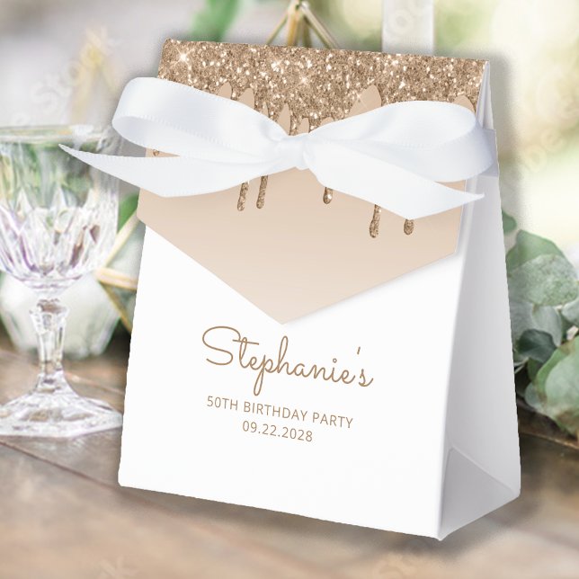 50-års födelsedags Elegant Guld Glitter Drip Scrip Presentaskar (Skapare uppladdad)