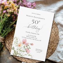 50-års födelsedags feminin akvarell vildblomma
