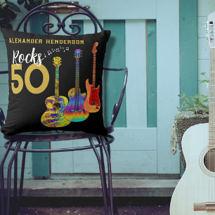 50-års födelsedags funkig gitarr musik för honom kudde