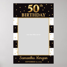 50-års födelsedags guld och svart fotopropp ram poster