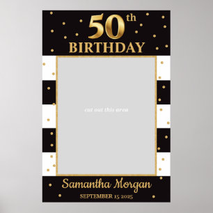 50-års födelsedags guld och svart fotopropp ram poster