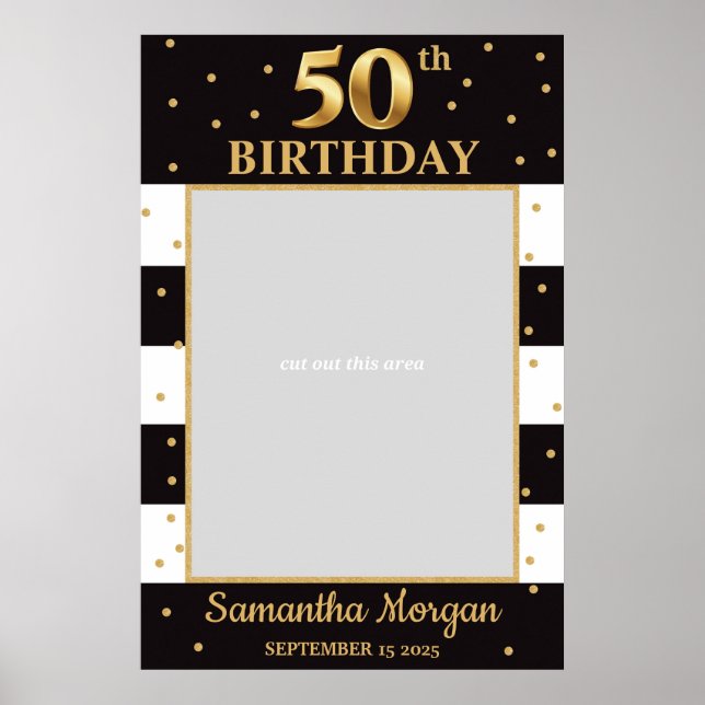 50-års födelsedags guld och svart fotopropp ram poster (Framsidan)