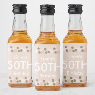 50-års födelsedags guld rosa rodnad konfetti  spritflaskor etikett