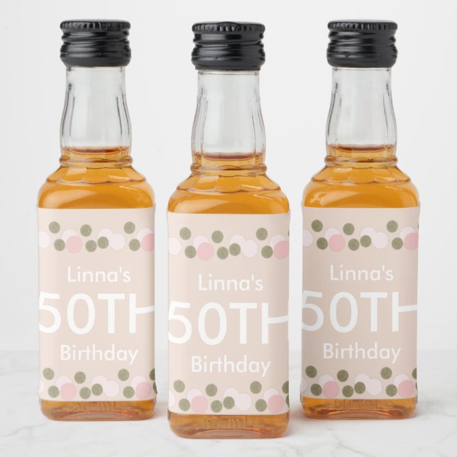 50-års födelsedags guld rosa rodnad konfetti  spritflaskor etikett (Flaskor)