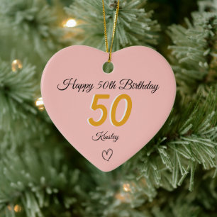 50-års födelsedags guldskugga monogram hjärta julgransprydnad keramik
