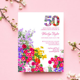 50-års födelsedags modern blomsterlig inbjudan pos