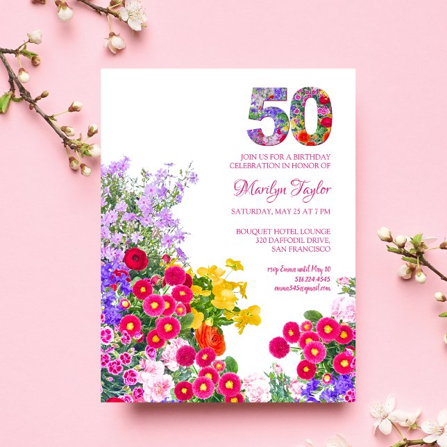 50-års födelsedags modern blomsterlig inbjudan pos (Skapare uppladdad)