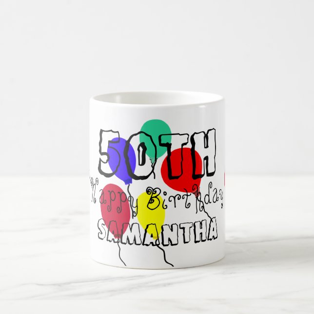 50-års födelsedags Namn Ballonger ALDER Kaffemugg (Center)